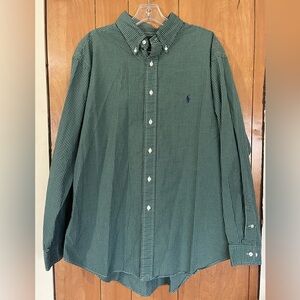 Ralph Lauren Green Checkered Men's Shirt 34/35 17 1/2 Holiday Christmas Shirt
